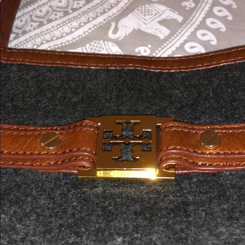 Tory Burch Brown Leather & Charcoal Felt Tote